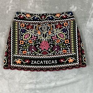 Herencia Collection Skirt Womens‎ Small Black Floral Embroidered Mini Zacatecas